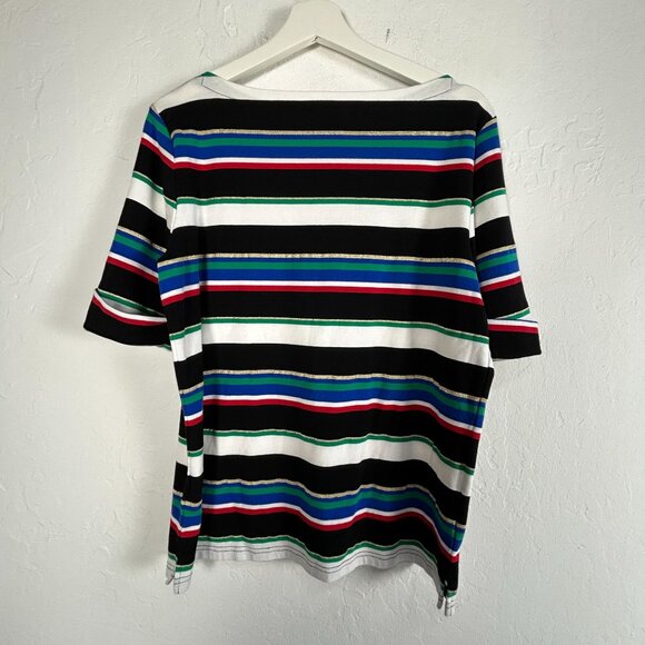 Lauren Ralph Lauren Womens Striped Short Sleeve Bota Neck Knit Top 1X Multicolor - Picture 2 of 8